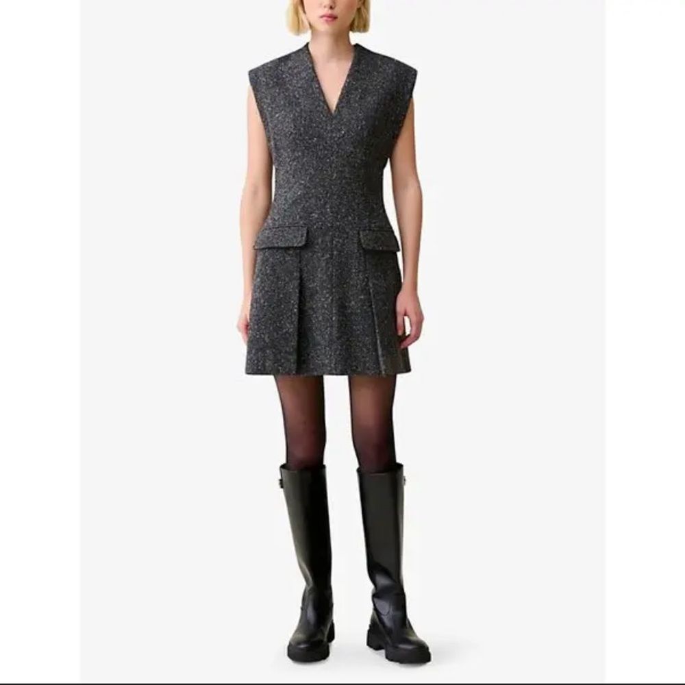Claudie Pierlot NWT tweed mini dress Paris structured grey wool luxury chic